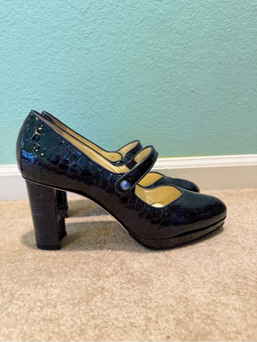 Sarah Flint Perfect Mary Jane Platform 85 Navy Patent Croc Embossed EU 42.5